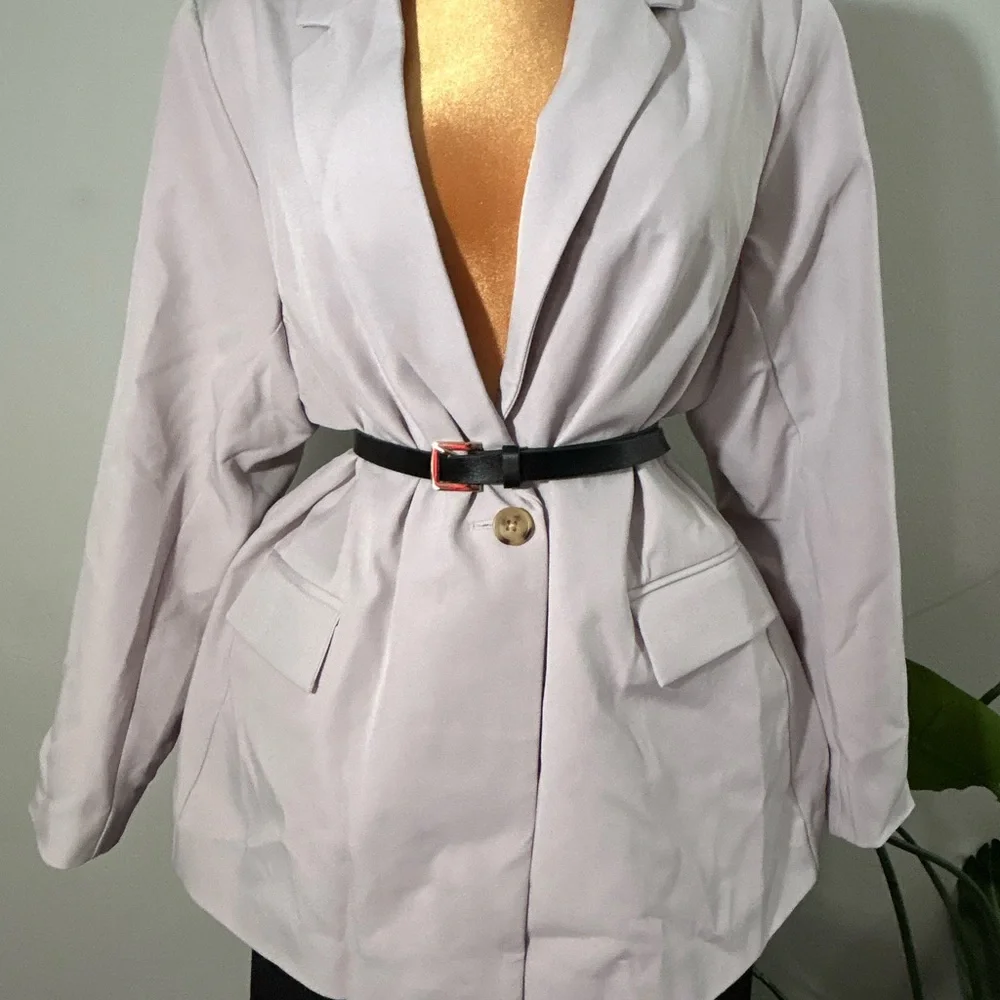 Women's Belted Blazer Jacket - Light Lavandarish - Picture 3 of 8